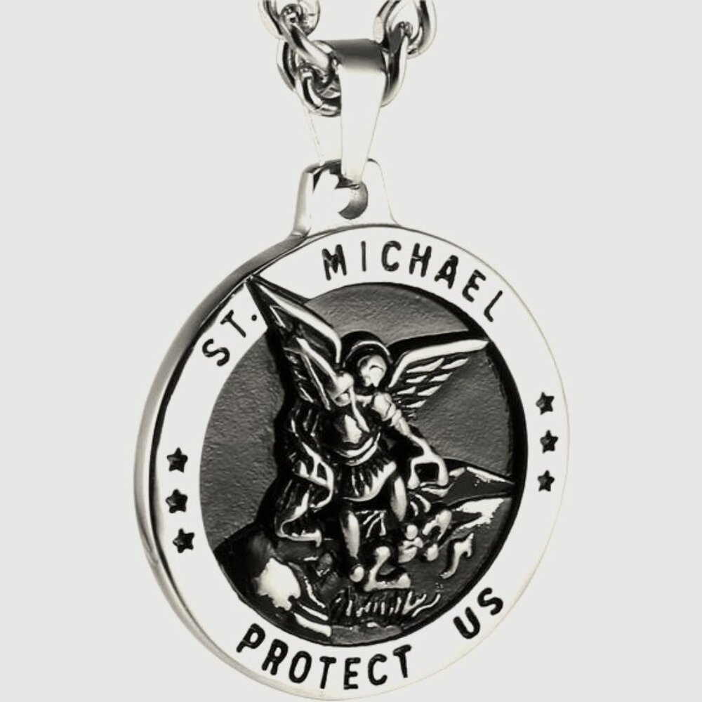 St Michael The Archangel Catholic Medal Stainless Steel, Pendant Necklace 22+2"